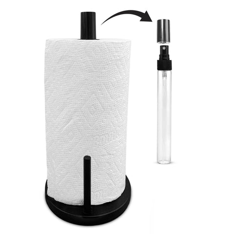 BLUJAYE 2-in-1 paper towel holder with spray bottle on countertop for quick spills