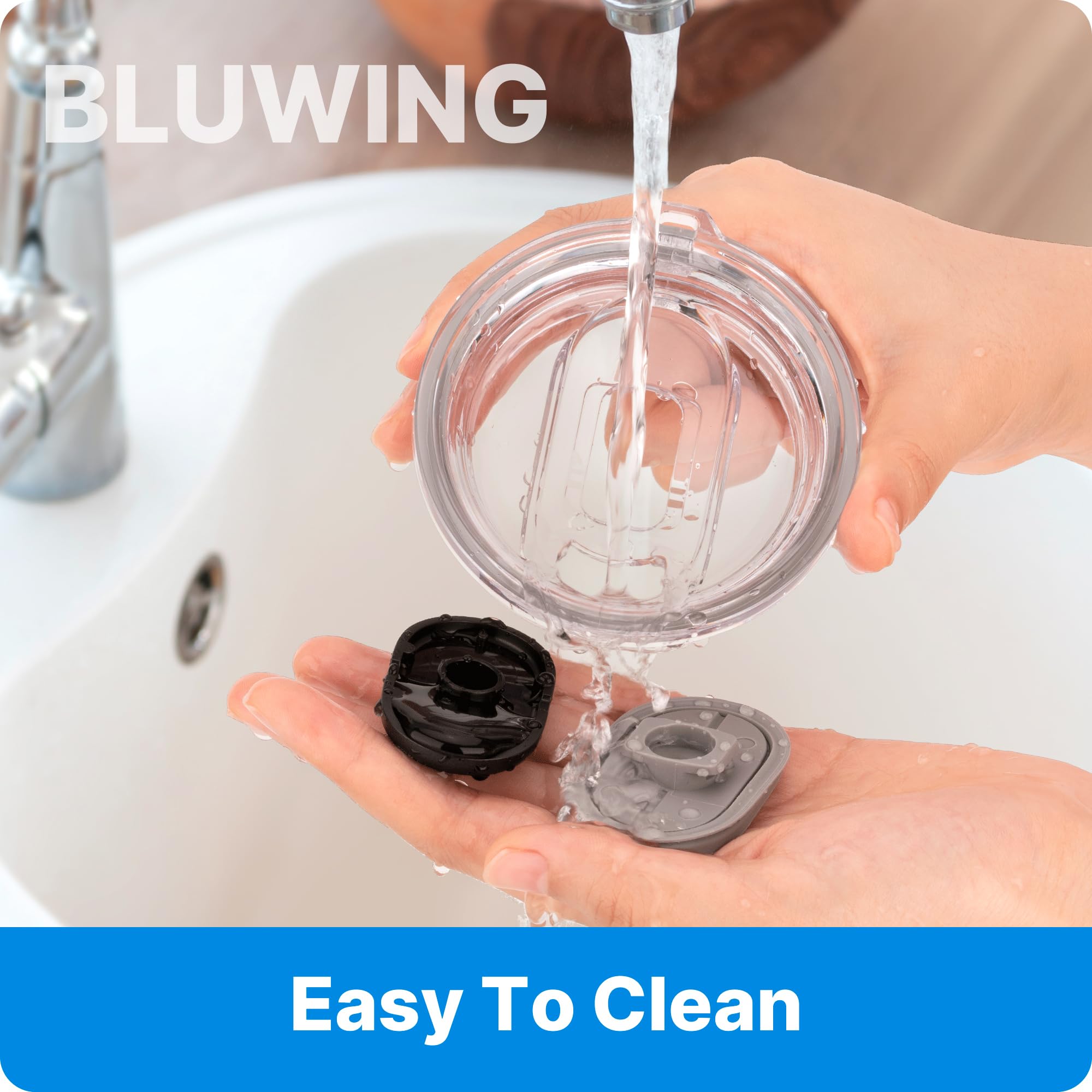 Bluwing straw-friendly spout supports sipping with or without a straw