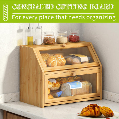 BMOSU acrylic door bread box front view for easy visibility of contents