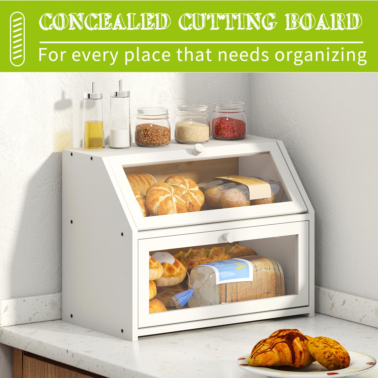 BMOSU Bread Box space-saving design with magnetic lock