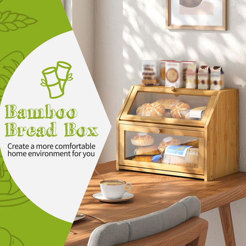 BMOSU bamboo bread box top view highlighting spacious storage area