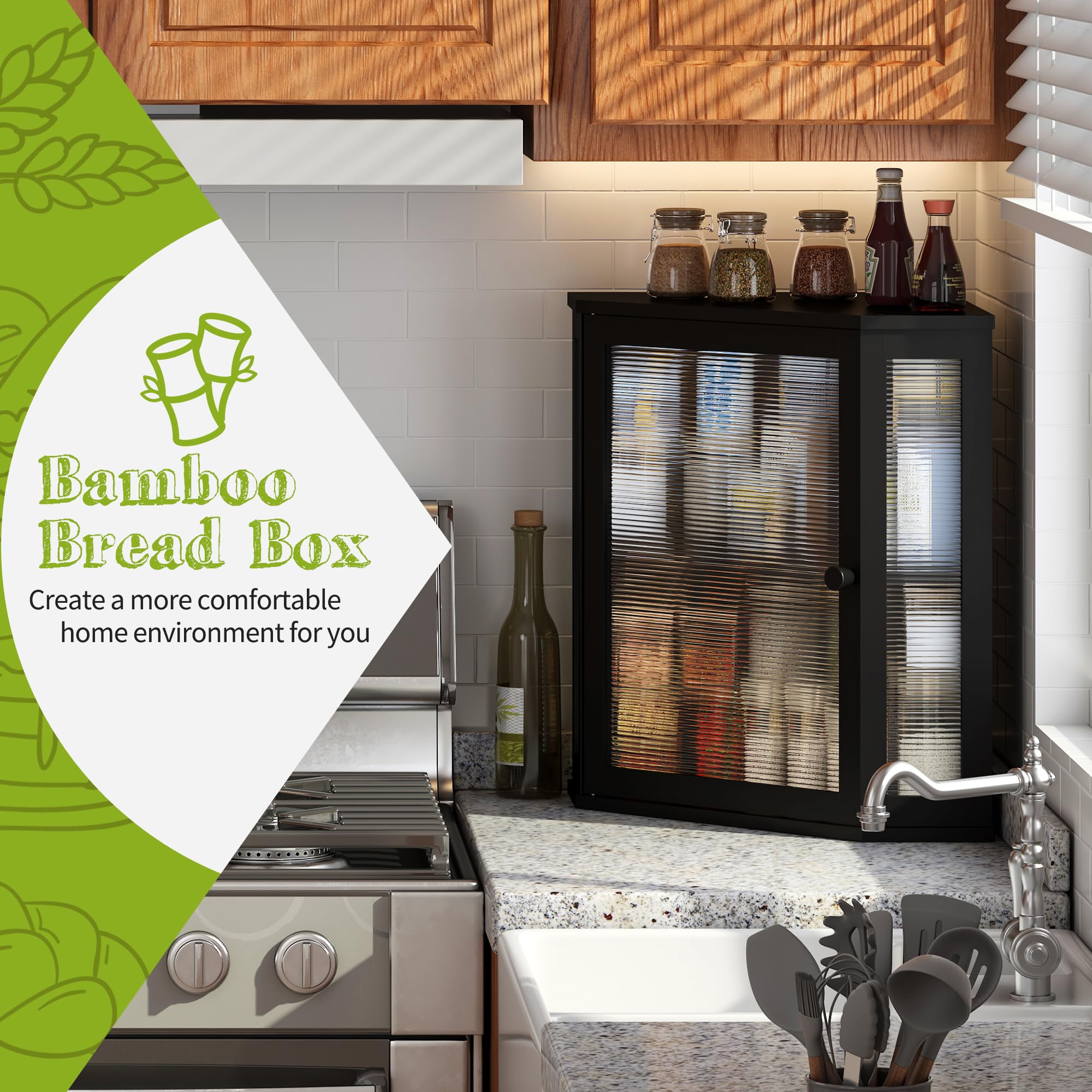 BMOSU Bamboo Bread Box with acrylic door for easy visibility