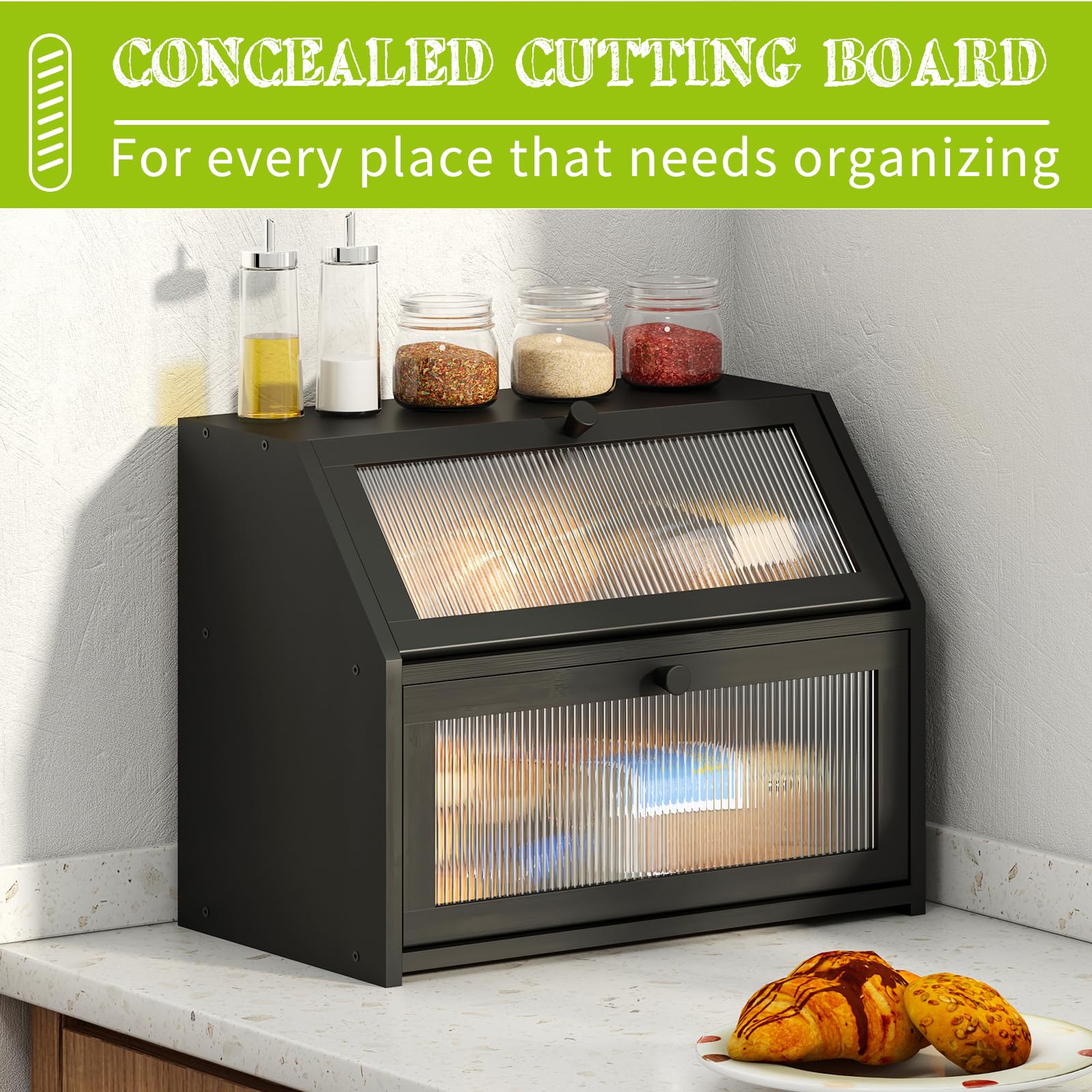 BMOSU bread box with acrylic door for easy visibility of contents.
