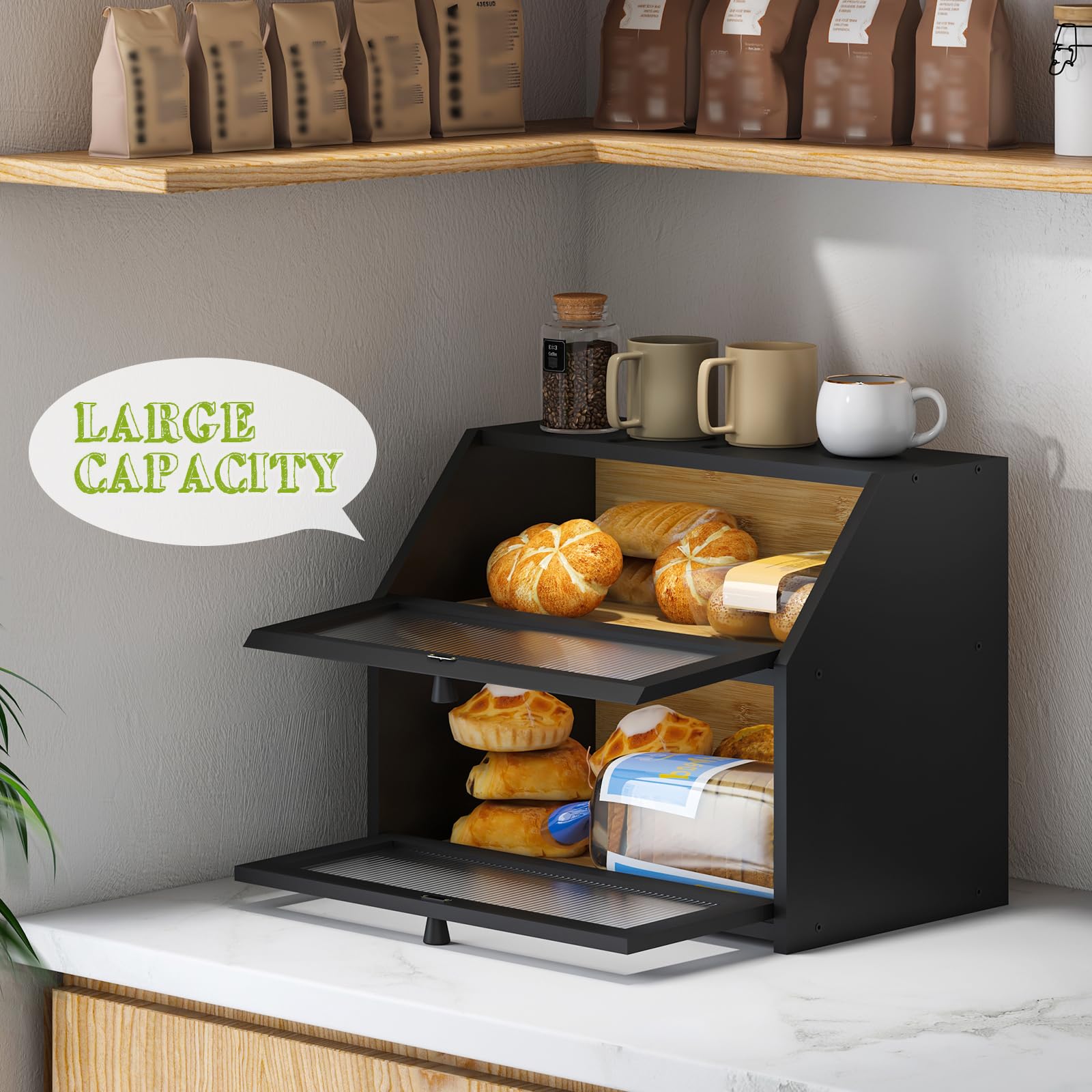 BMOSU bamboo box anti-slip pads prevent sliding on counters.