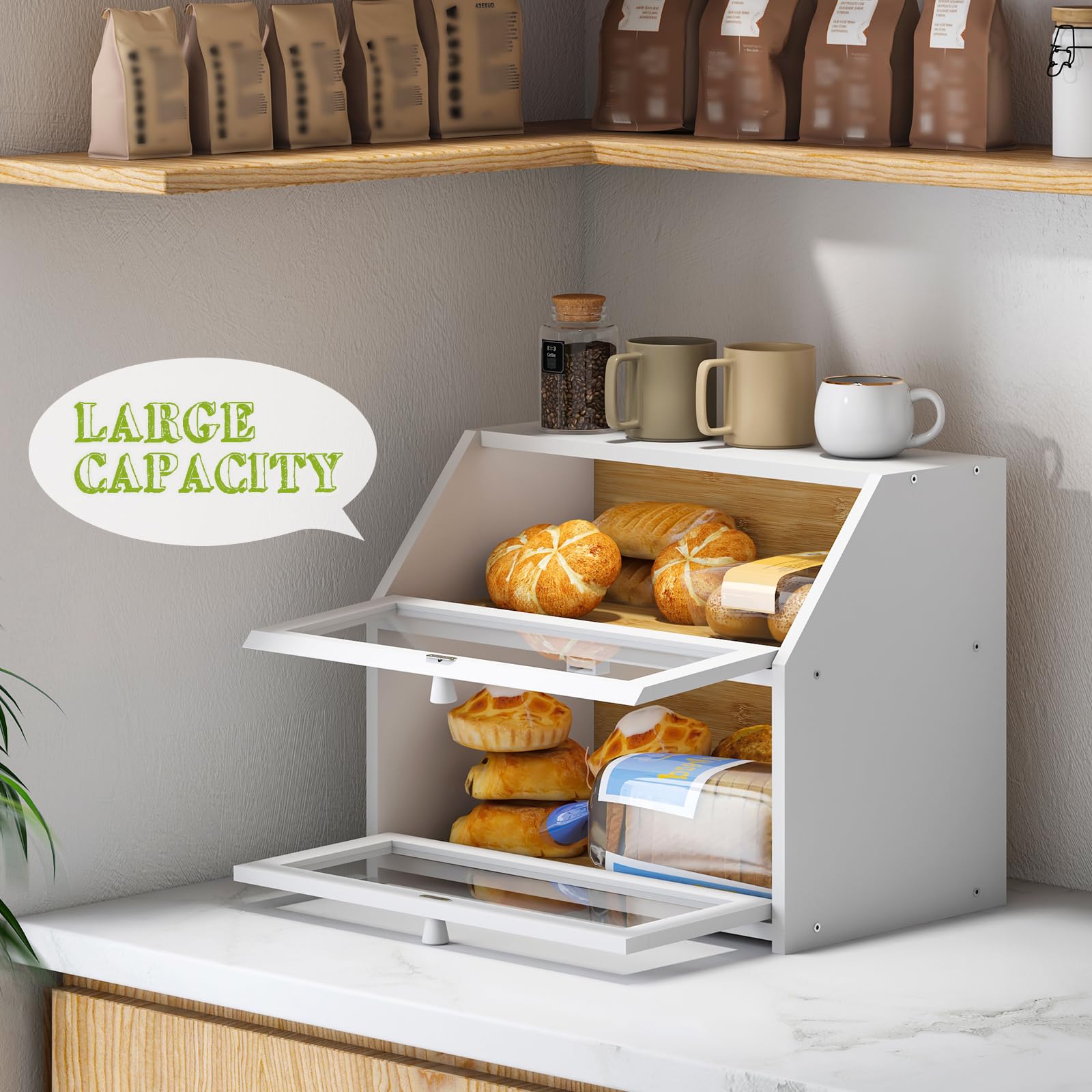 BMOSU Farmhouse Bread Box ventilated storage keeps bread fresh