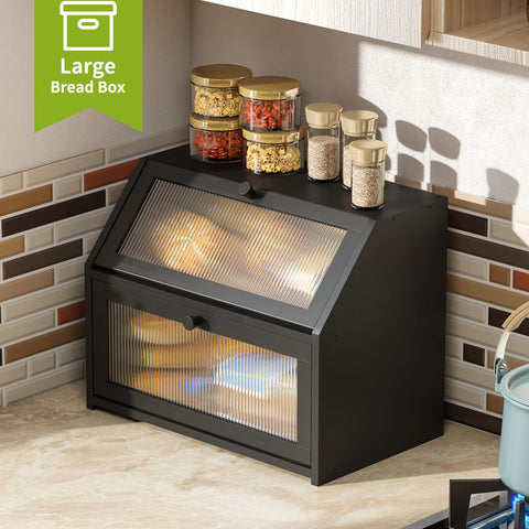 BMOSU bread box magnetic lock keeps the lid secure yet accessible.