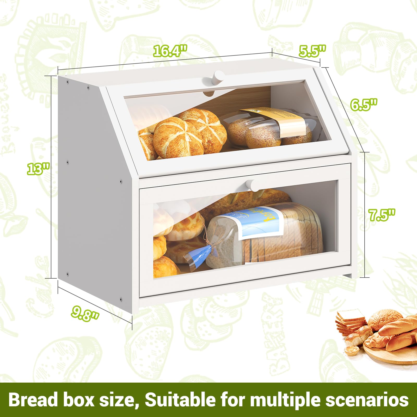 BMOSU Farmhouse Bread Box white finish complements any counter