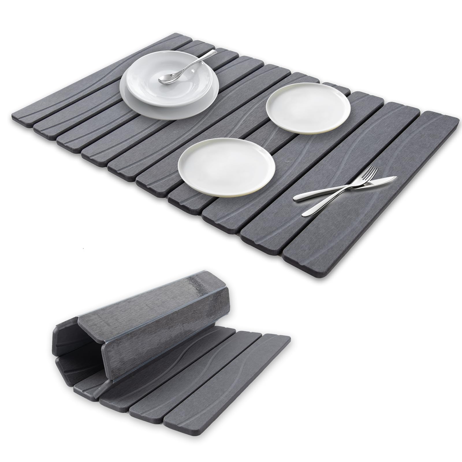 Bmrewax Stone Drying Mat on counter with dishes, fast-drying and hygienic surface.