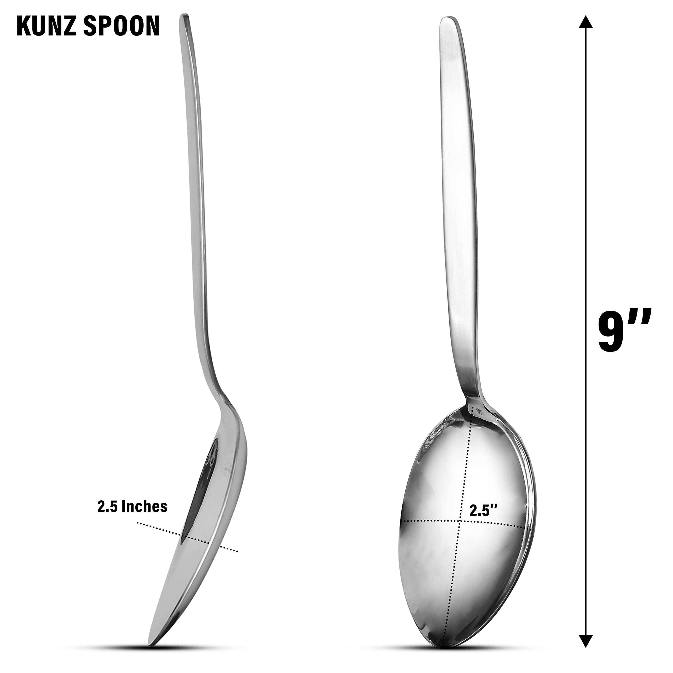 Heavy-duty 18/10 stainless Kunz spoon delivering lasting reliability in the kitchen.