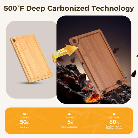 BNBUN bamboo cutting board set in medium size for vegetables and herbs.
