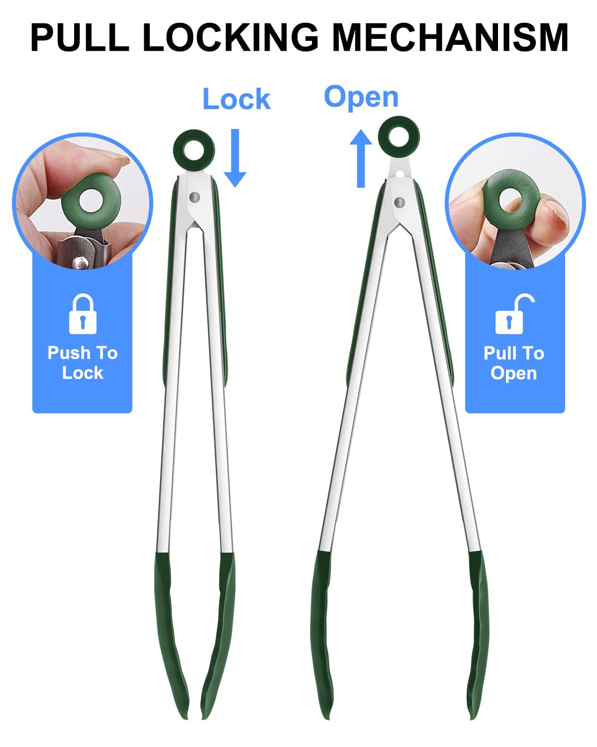 Bnlcd 600°F heat-resistant tongs, 12-inch turquoise for large cuts and grilling.