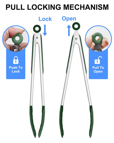 Bnlcd 600°F heat-resistant tongs, 12-inch turquoise for large cuts and grilling.