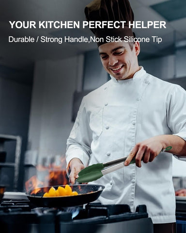 Bnlcd 600°F heat-resistant tongs, 9-inch turquoise for sautéing and turning meat.