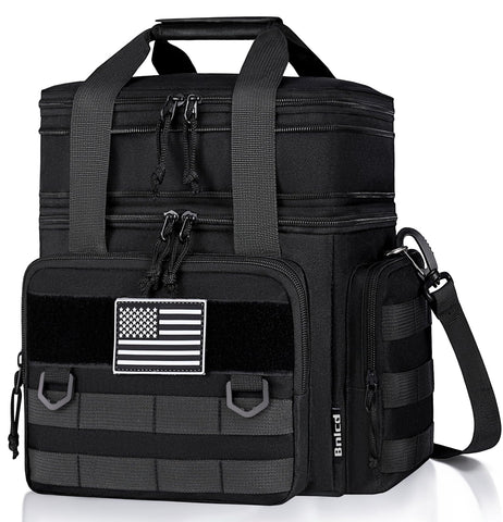 Bnlcd tactical lunch box black front view shows rugged durability for daily meals.