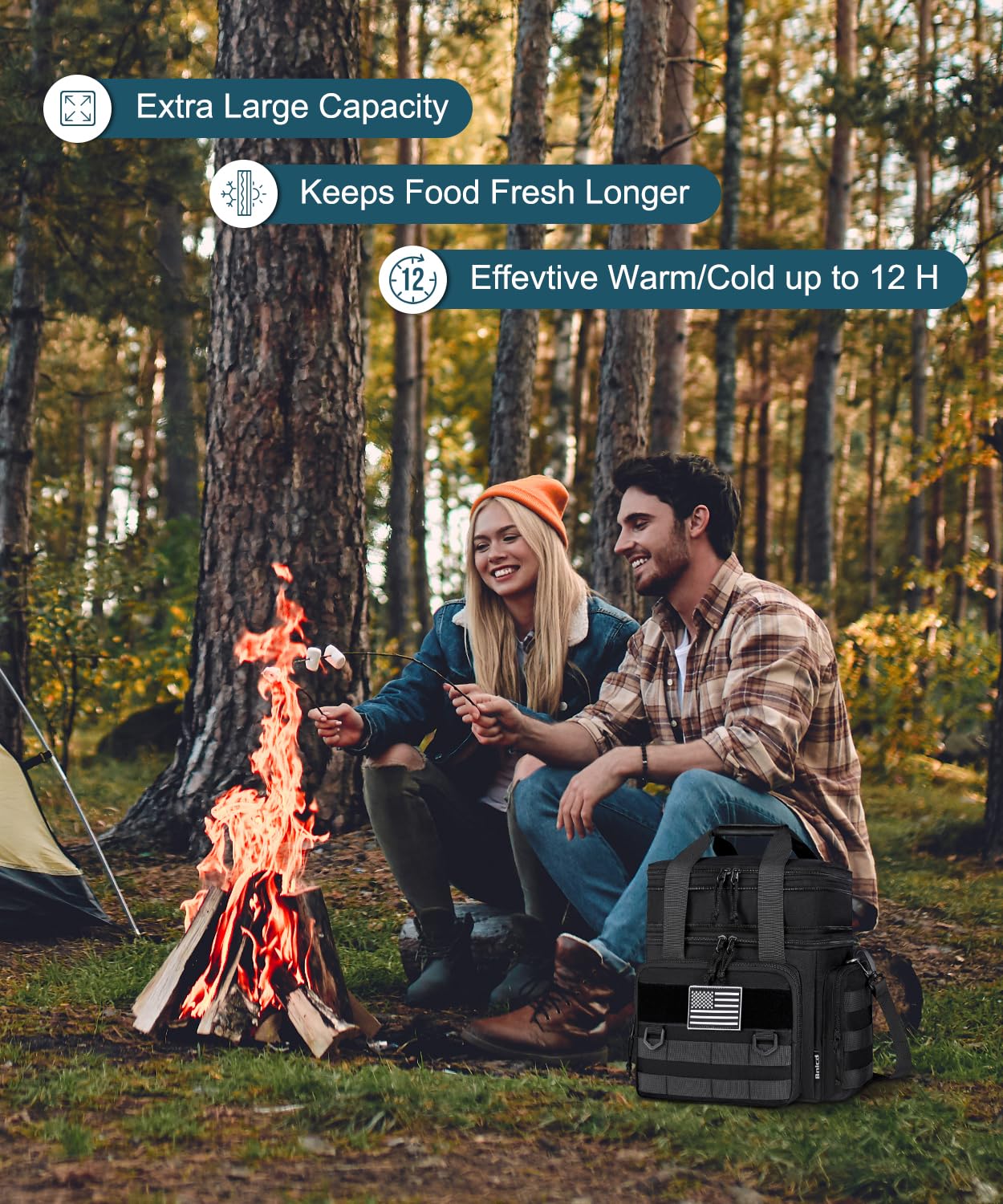 Bnlcd lunch bag black side pocket highlights accessory attachment for versatility.