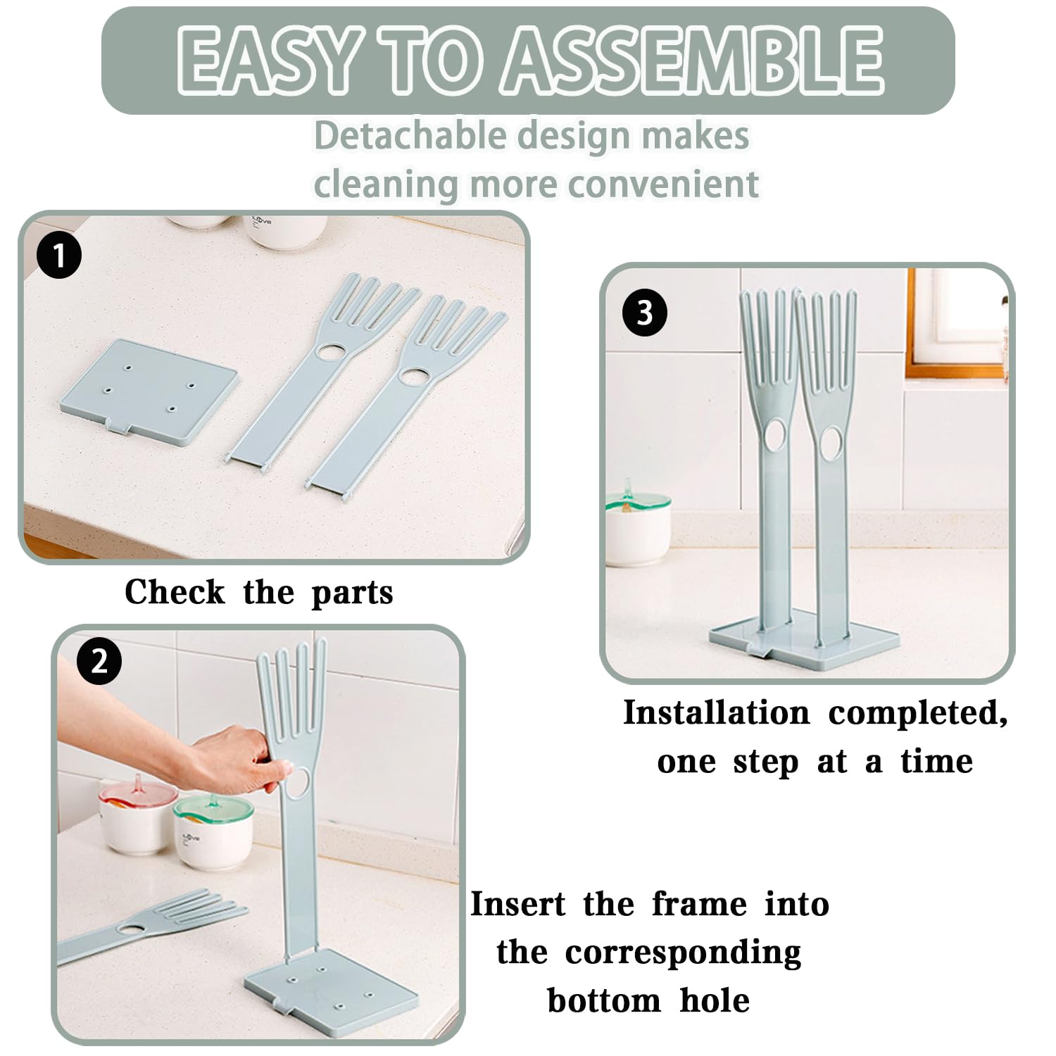 Bntyok plastic dish-washing rack stores gloves and towels neatly.