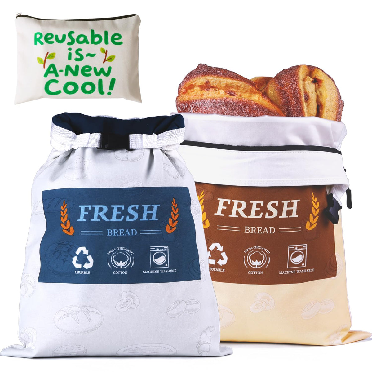 BNUNWISH bread bag sourdough 2pc keeps loaves fresh with breathable cotton exterior.