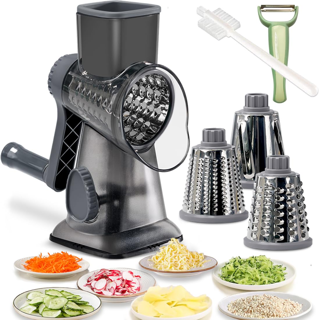 BNUNWISH rotary cheese grater with handle shows ergonomic grip for comfortable, safe shredding.