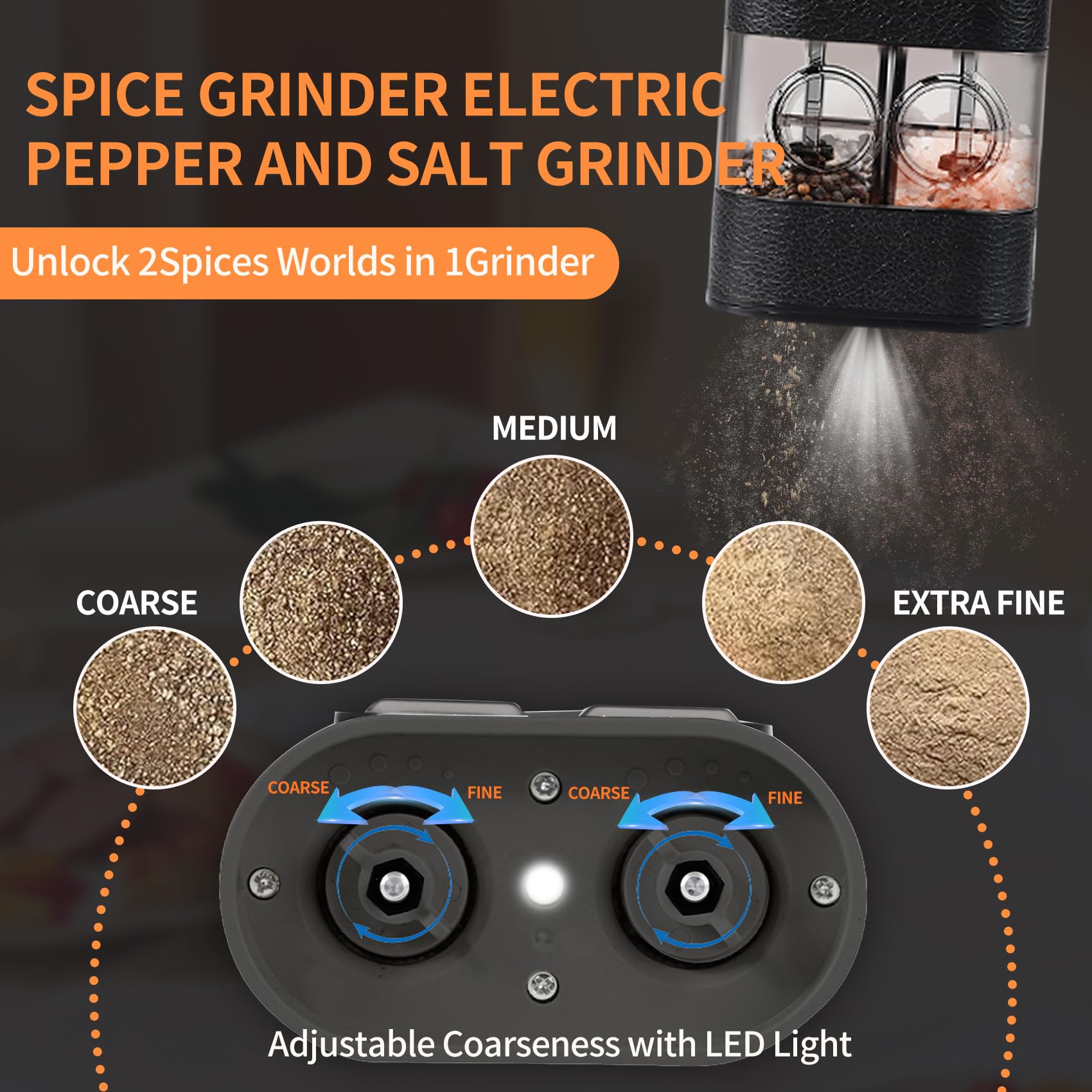 BoAn electric grinder features a built in LED light for precise seasoning.