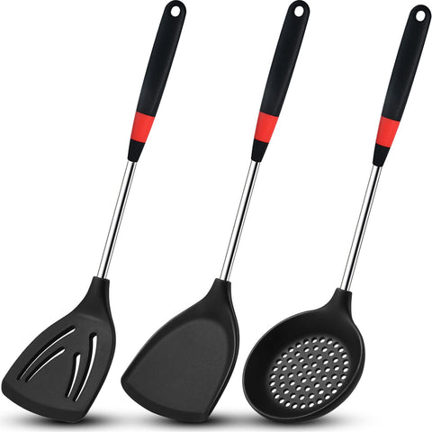Boao 3-piece spatula set with wok spatula for safe flipping on nonstick pans.