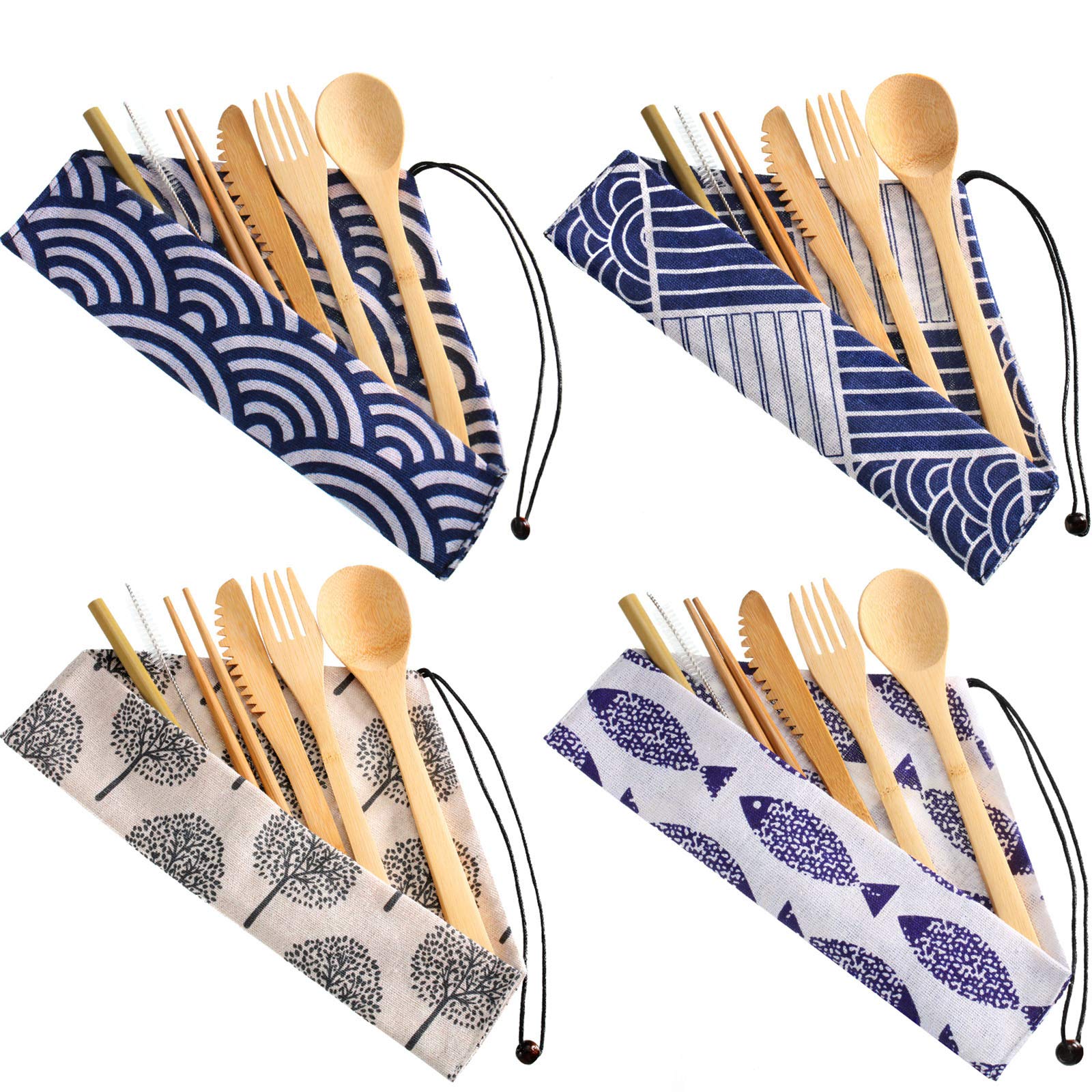 Boao bamboo utensils four-sets pack ready for travel and picnics