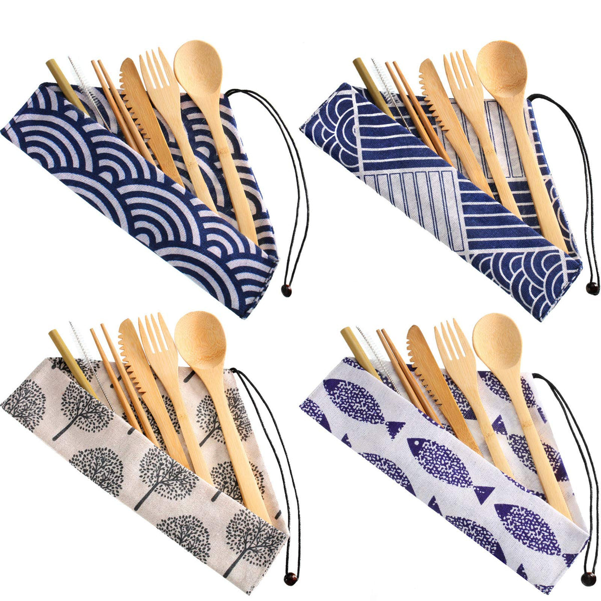 Boao bamboo utensils four-sets pack ready for travel and picnics