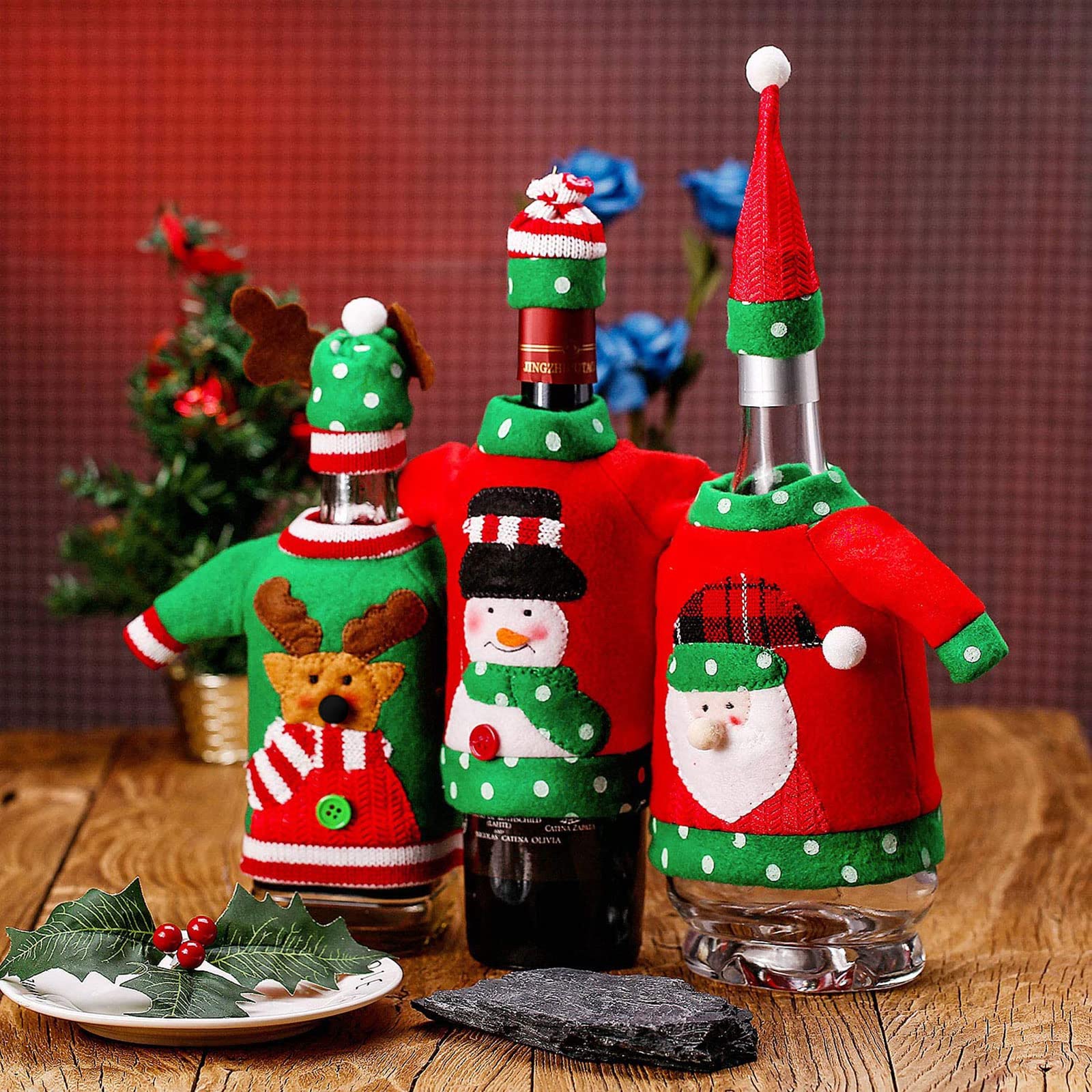 Boao centerpiece wine bottle cover enhances Christmas table setting