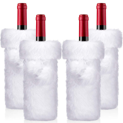 Boao Christmas faux fur wine bottle cover white adds festive ambiance to your table