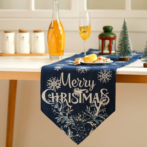 Boao navy blue runner featuring elk embroidery for holiday table decor