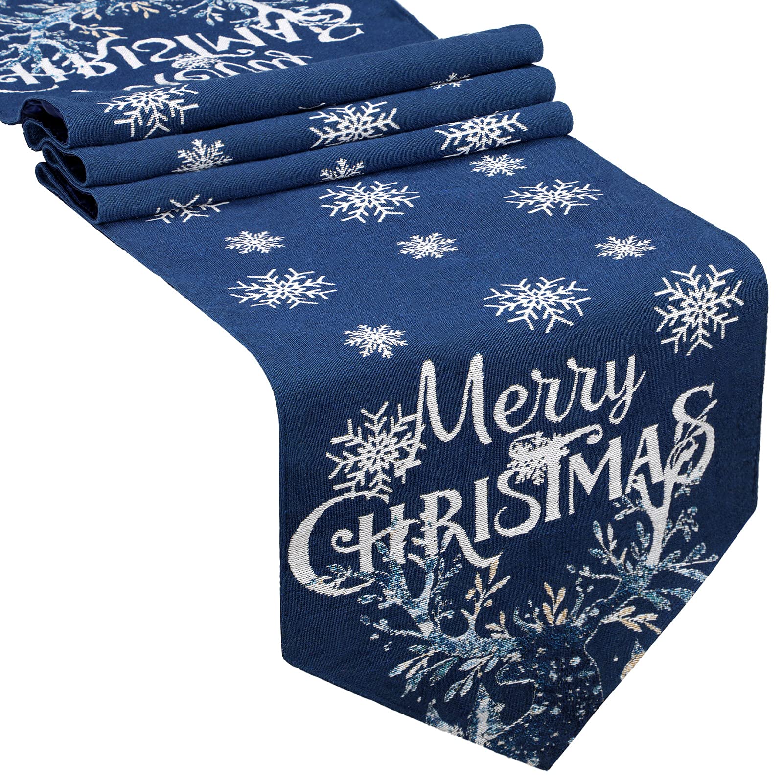 Boao navy blue Christmas table runner with snowflake embroidery for festive dining
