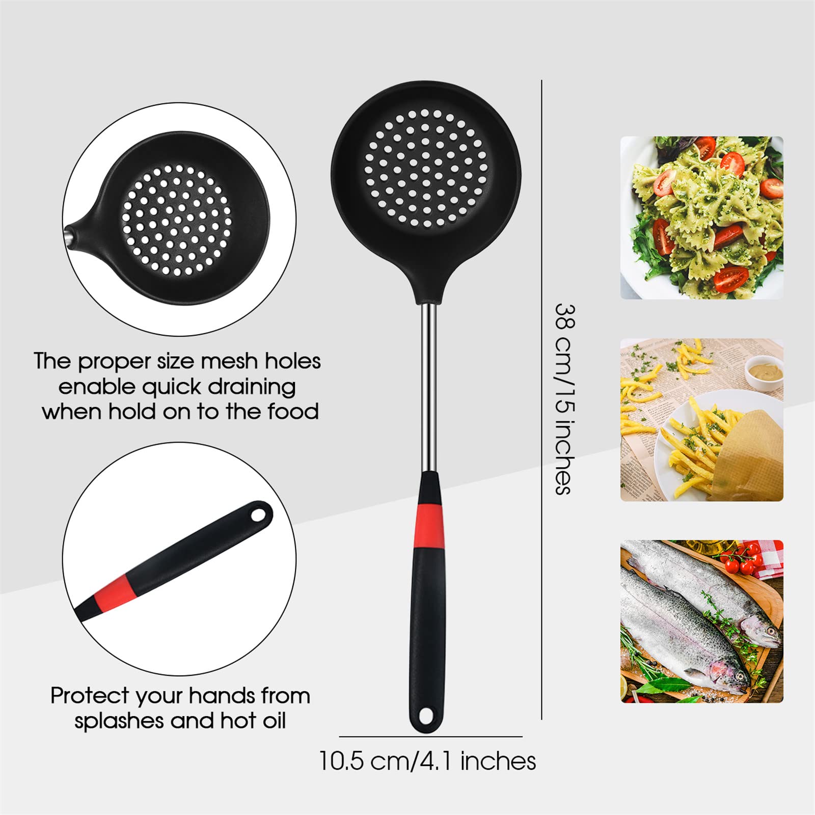 Boao slotted spoon with stainless steel handle for serving vegetables.