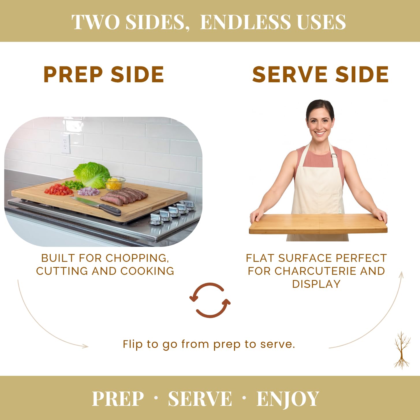 BOARDWELL charcuterie surface offers smooth serving area for appetizers.