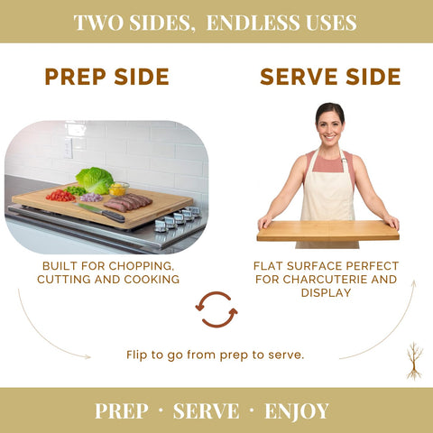 BOARDWELL charcuterie surface offers smooth serving area for appetizers.