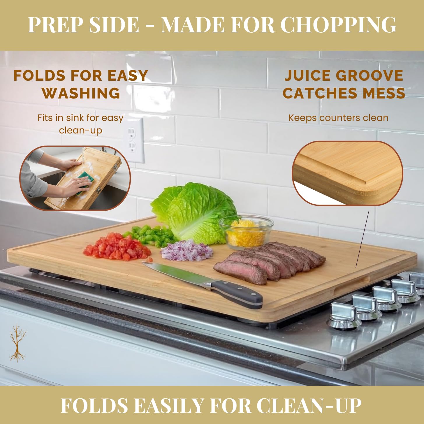 BOARDWELL folding hinges enable easy rinse and compact storage.