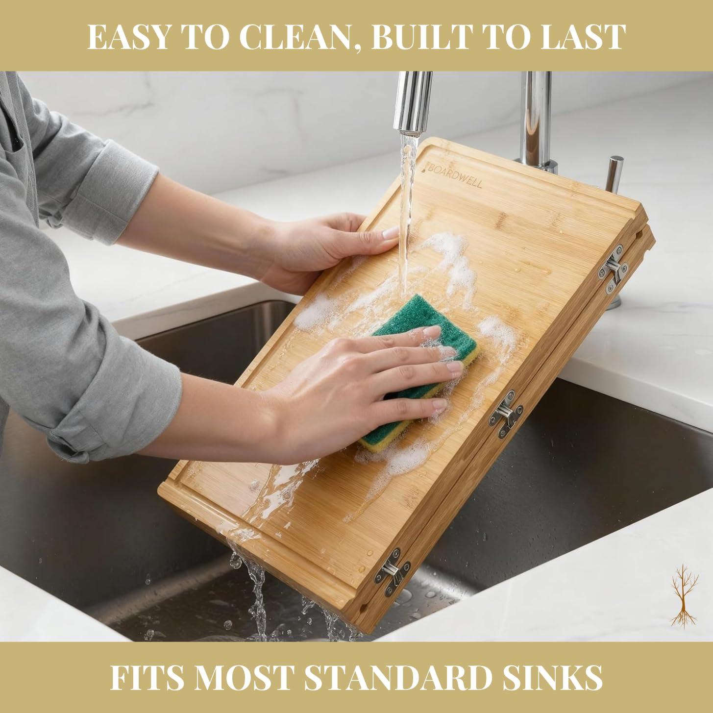 BOARDWELL sustainable bamboo is knife-friendly and odor resistant.