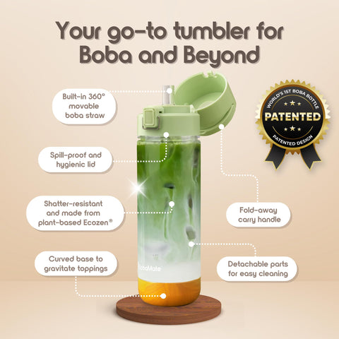 BobaMate 25oz built-in straw close-up for convenient boba sipping