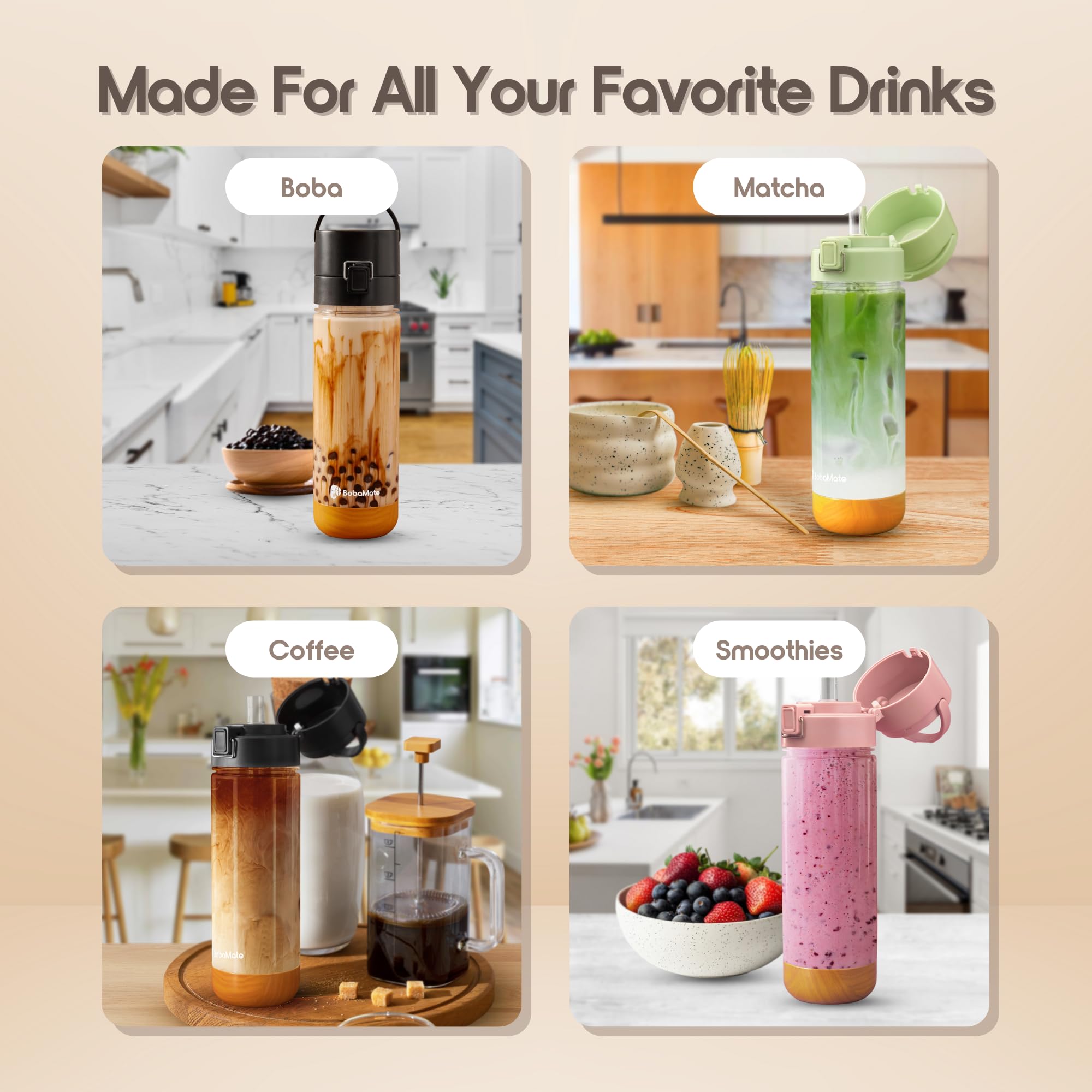 BobaMate 25oz spill-proof lid seal, leak-free on the move