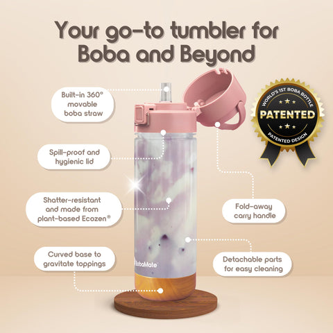 BobaMate 25 oz spill-proof lid keeps drinks secure during travel