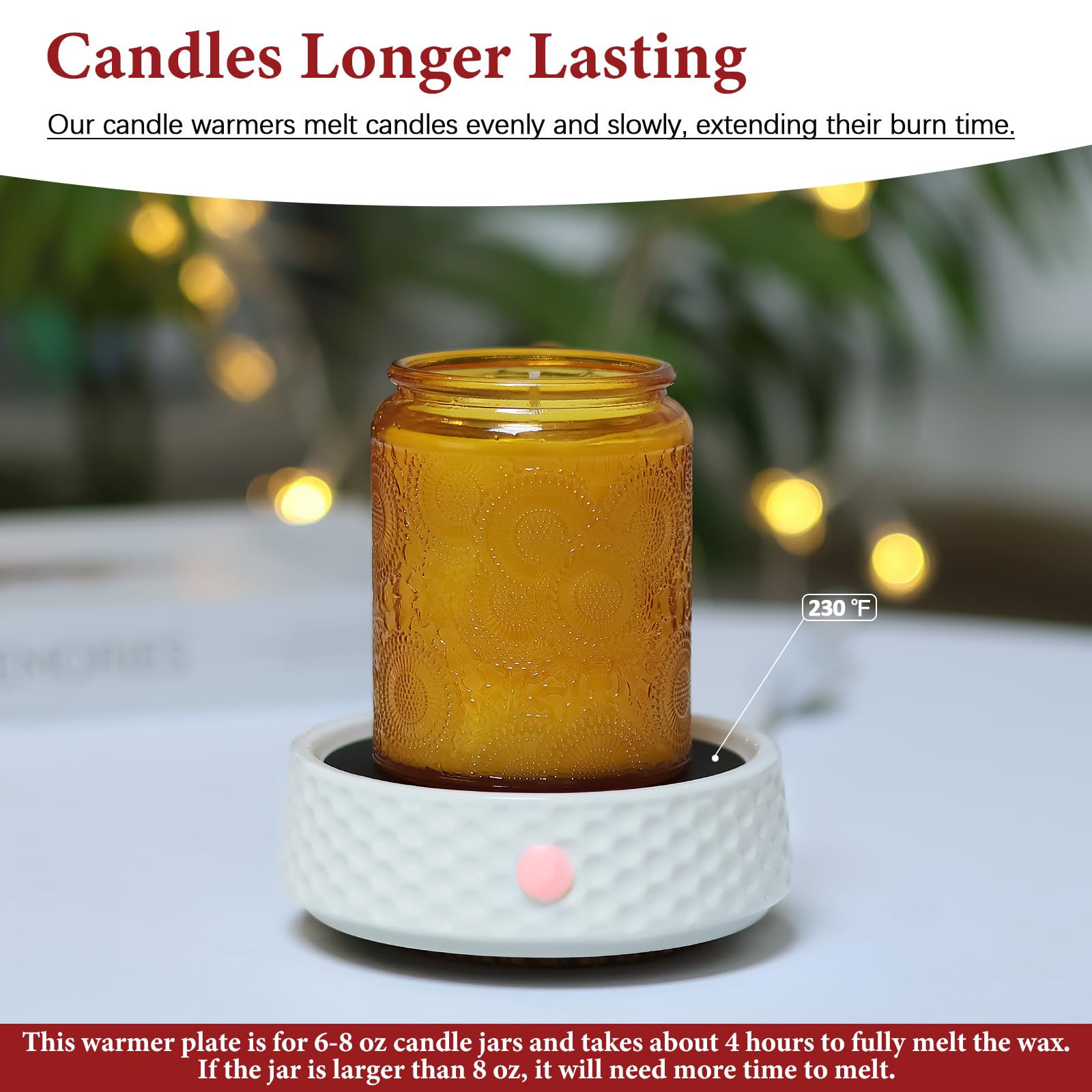 Bobolyn ceramic candle wax warmer plate with jar candles for safe, flame-free scent.