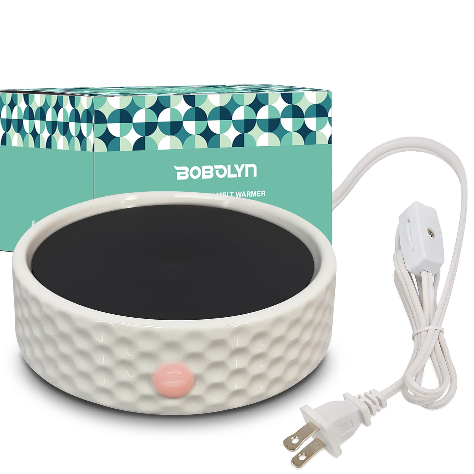Bobolyn electric large candle warmer plate on a table for even wax melting.