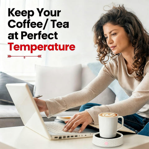 Bobolyn tea cup warmer demonstrates versatile surface for beverages and wax melts.
