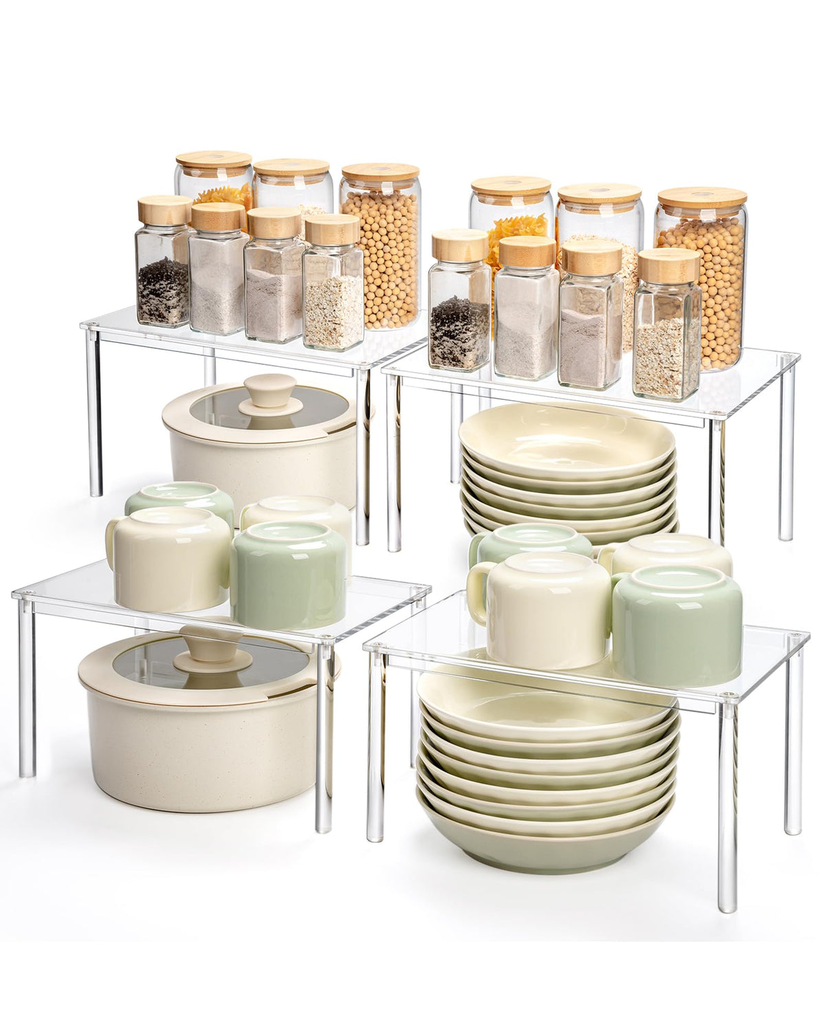 Bobomoment acrylic cabinet organizer set on a pantry shelf for clutter-free storage.