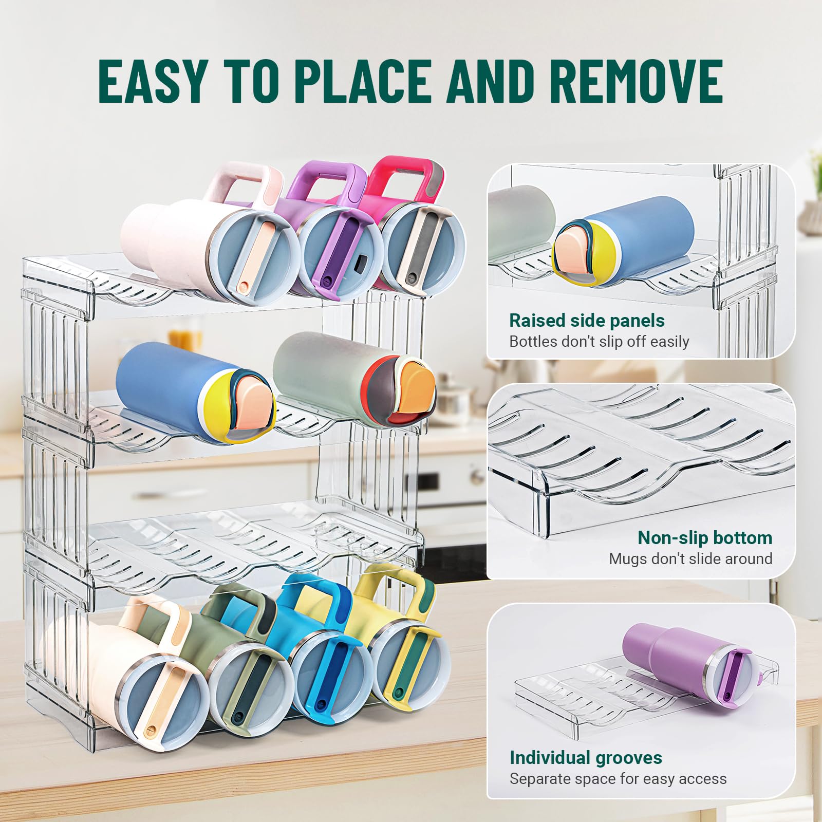 Bobomoment clear PET design blends with kitchen decor while organizing bottles.