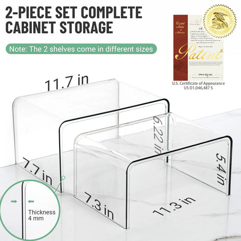 Bobomoment two-size shelf organizers neatly hold spices and canisters.