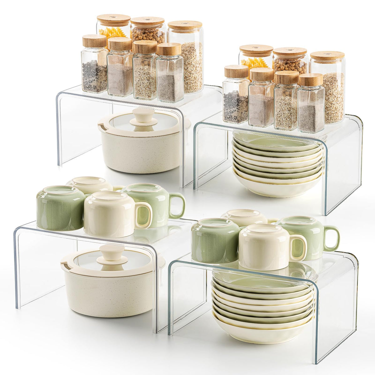 Bobomoment clear spice rack shelves on a countertop for organized display
