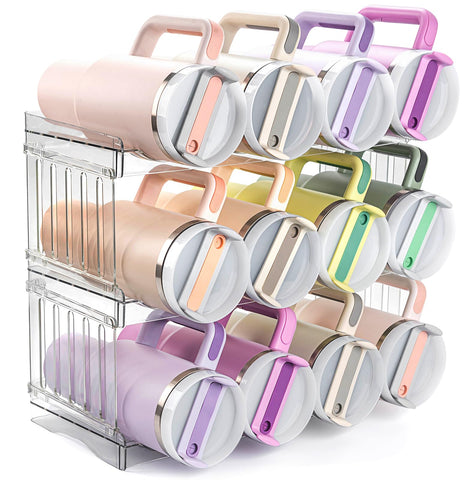 Bobomoment water bottle organizer shows 12 bottle capacity with clear PET storage