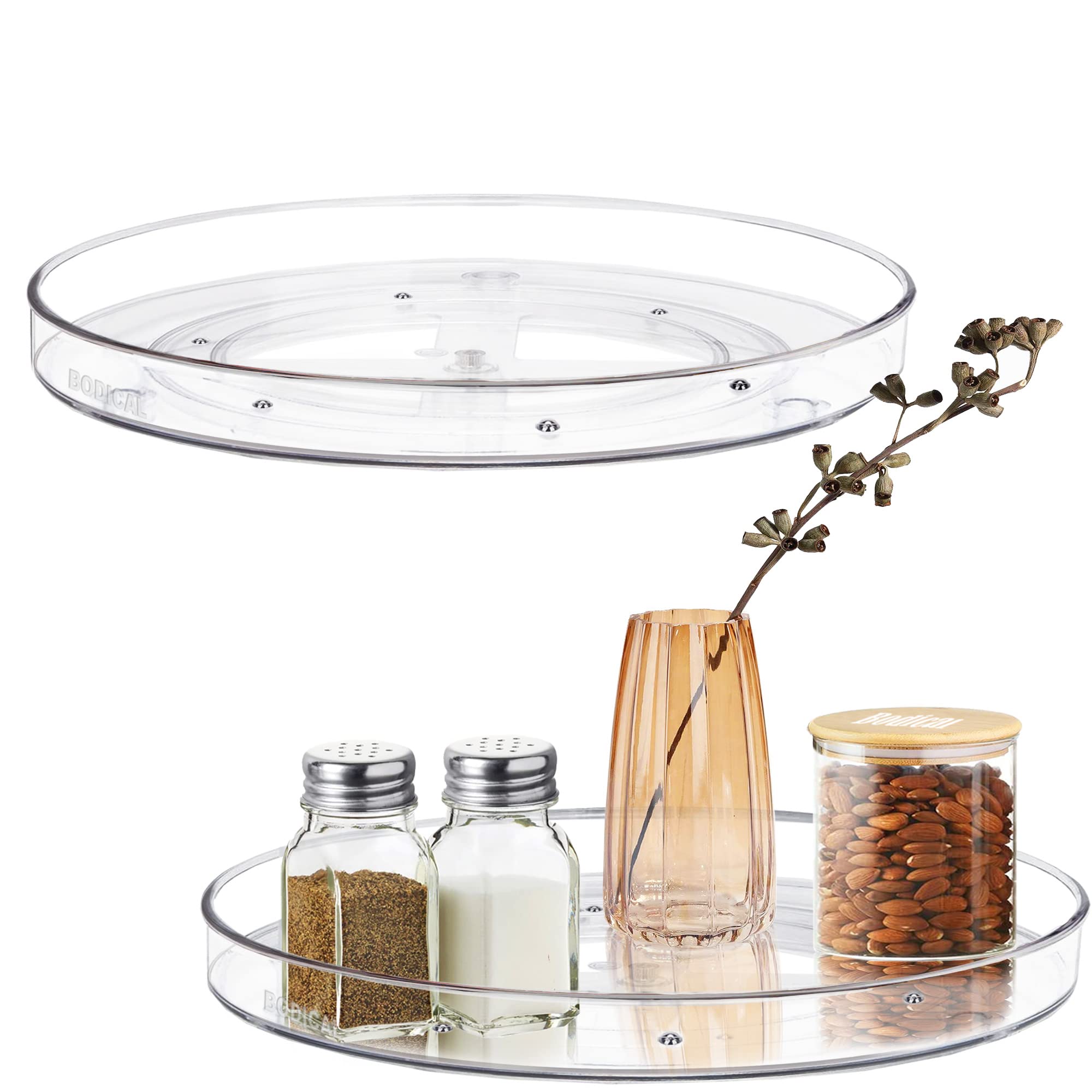 BodiCal lazy susan turntable clear raised edge prevents items from tipping