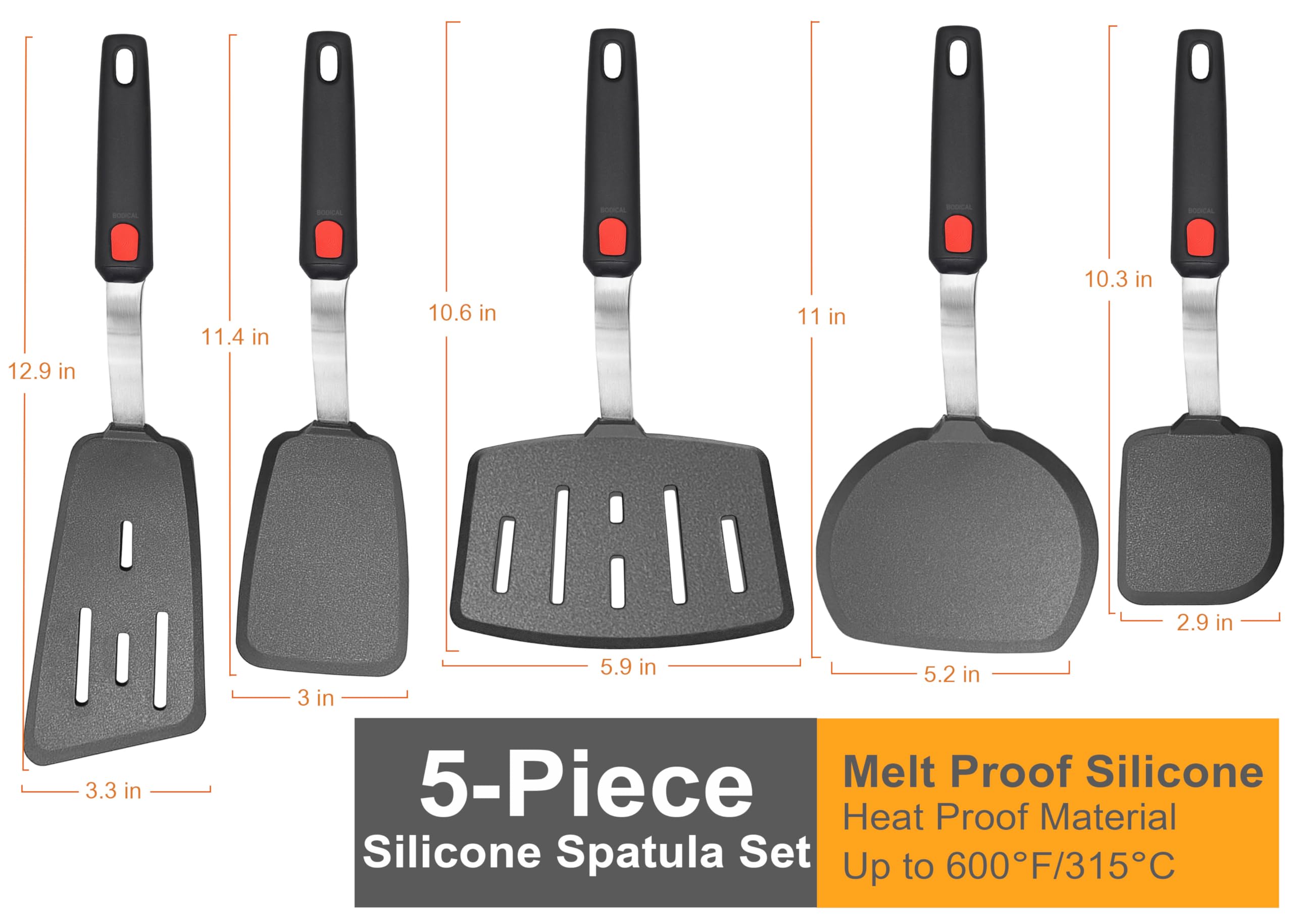 BodiCal no-melt design protects cookware while flipping and stirring