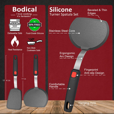 BodiCal spatula set showing large pancake-flipping blade in use