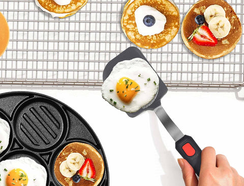 BodiCal spatula on nonstick cookware to prevent sticking and protect coatings